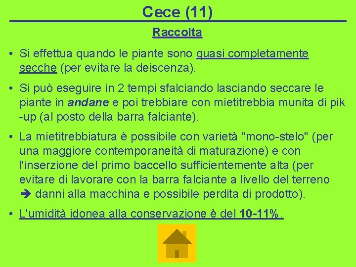 Cece (11) Raccolta • Si effettua quando le piante sono quasi completamente secche (per