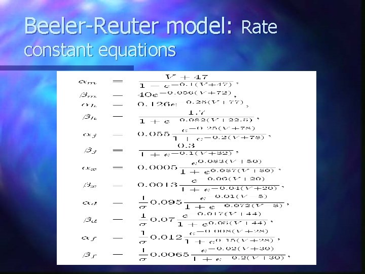 Beeler-Reuter model: Rate constant equations 