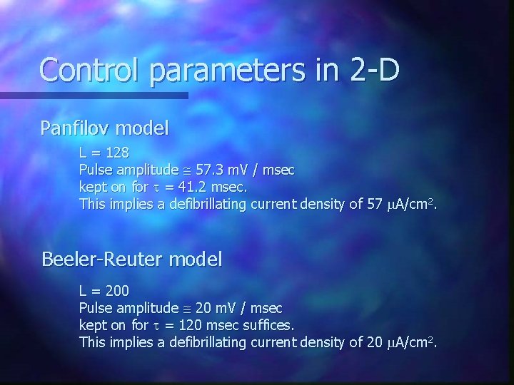 Control parameters in 2 -D Panfilov model L = 128 Pulse amplitude 57. 3