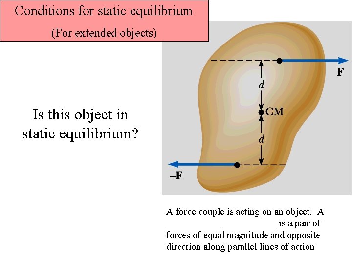 Conditions for static equilibrium (For extended objects) Is this object in static equilibrium? A