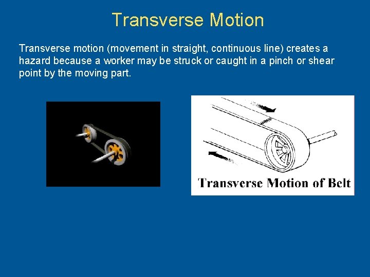 Transverse Motion Transverse motion (movement in straight, continuous line) creates a hazard because a