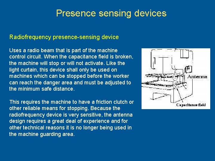 Presence sensing devices Radiofrequency presence-sensing device Uses a radio beam that is part of