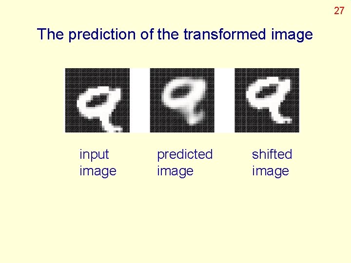 27 The prediction of the transformed image input image predicted image shifted image 