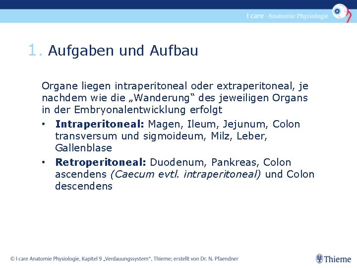 1. Aufgaben und Aufbau Organe liegen intraperitoneal oder extraperitoneal, je nachdem wie die „Wanderung“