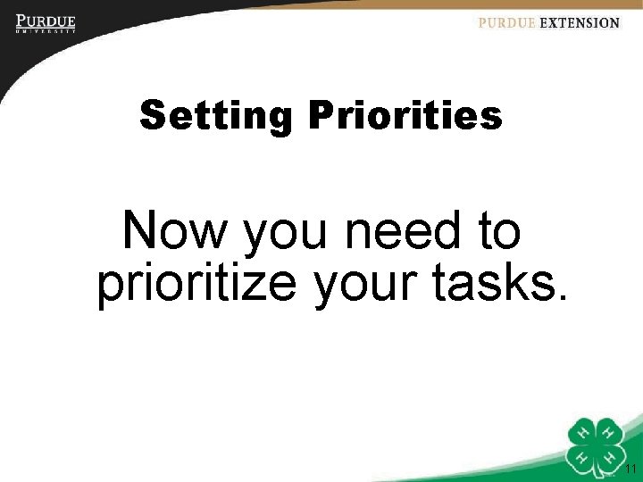 Setting Priorities Now you need to prioritize your tasks. 11 