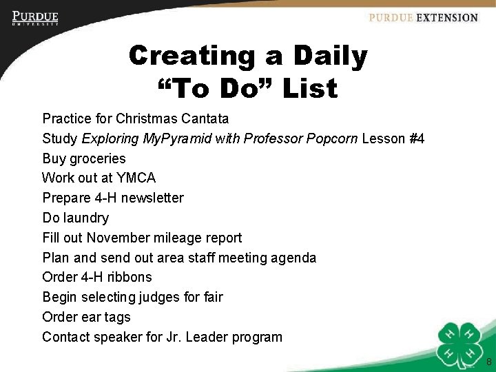 Creating a Daily “To Do” List Practice for Christmas Cantata Study Exploring My. Pyramid