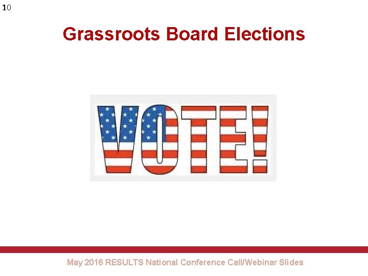 10 Grassroots Board Elections May 2016 RESULTS National Conference Call/Webinar Slides 