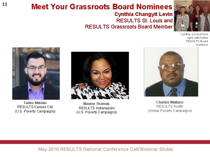 11 Meet Your Grassroots Board Nominees Cynthia Changyit Levin RESULTS St. Louis and RESULTS