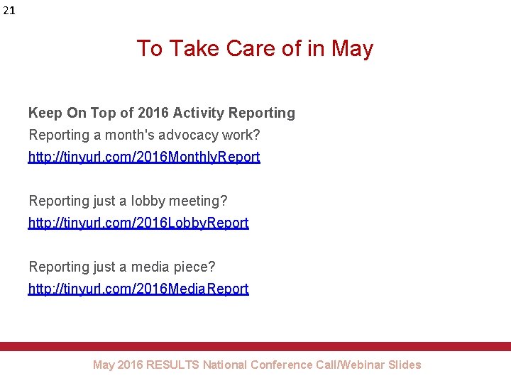 21 To Take Care of in May Keep On Top of 2016 Activity Reporting