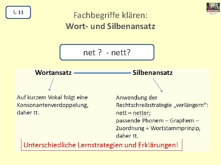 S. 11 Fachbegriffe klären: Wort- und Silbenansatz net ? - nett? 