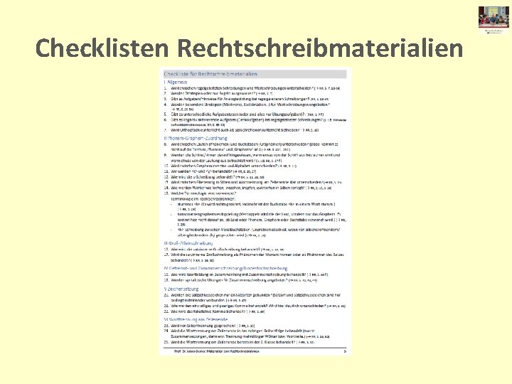 Checklisten Rechtschreibmaterialien 