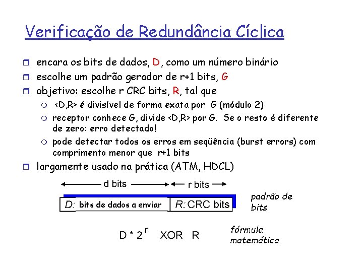 Verificação de Redundância Cíclica r encara os bits de dados, D, como um número