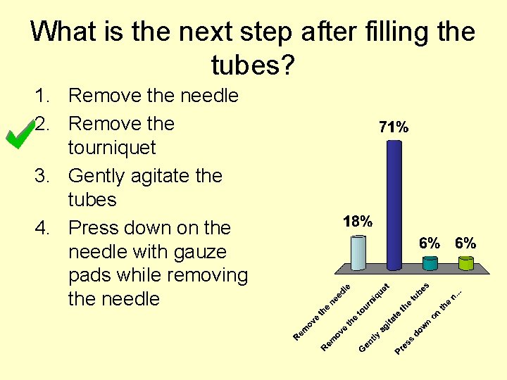 What is the next step after filling the tubes? 1. Remove the needle 2.