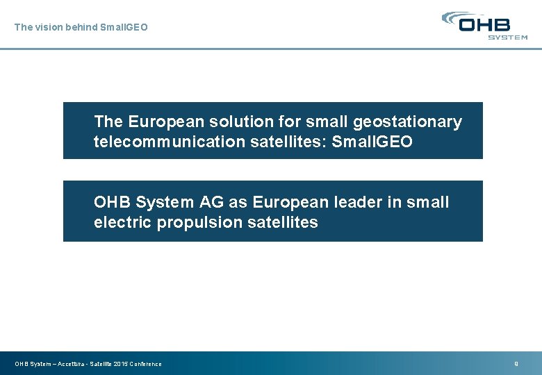 The vision behind Small. GEO The European solution for small geostationary telecommunication satellites: Small.