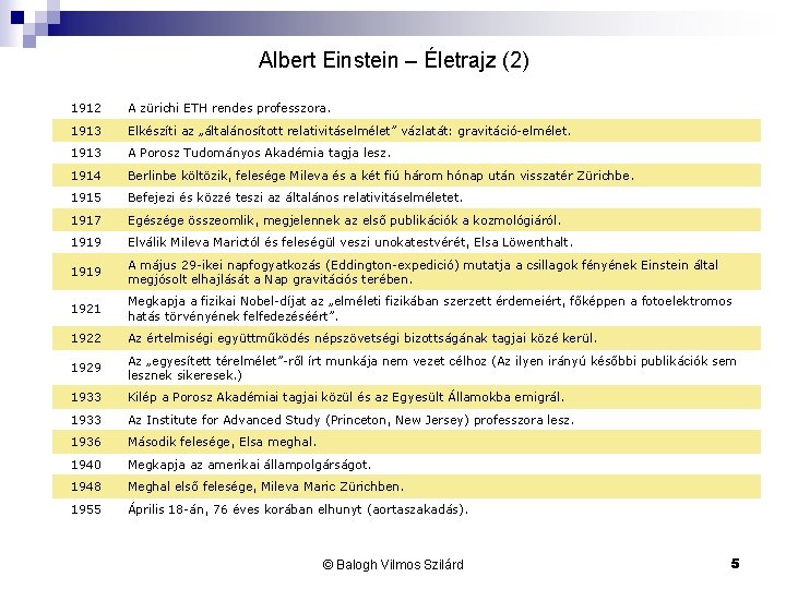 Albert Einstein – Életrajz (2) 1912 A zürichi ETH rendes professzora. 1913 Elkészíti az