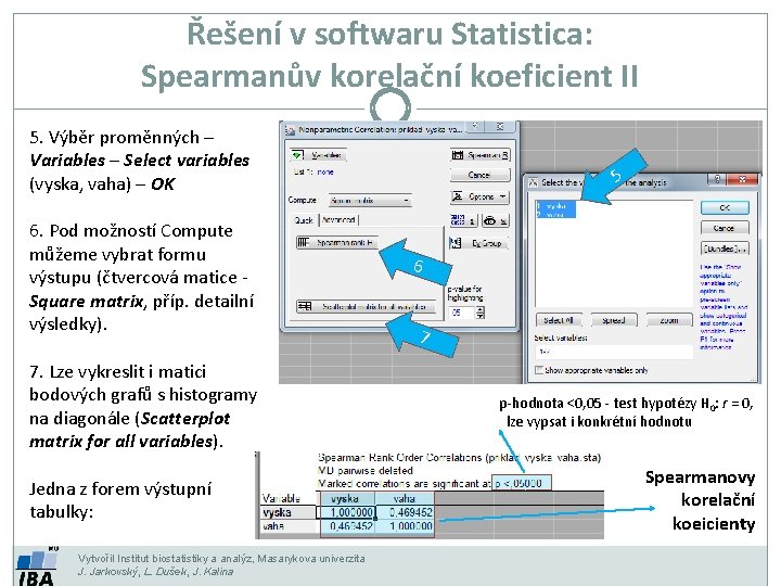 Řešení v softwaru Statistica: Spearmanův korelační koeficient II 5. Výběr proměnných – Variables –