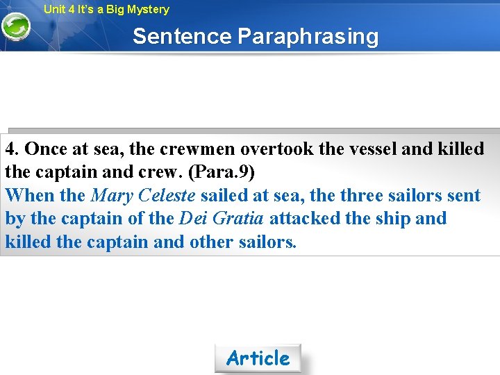 Unit 4 It’s a Big Mystery Sentence Paraphrasing 4. Once at sea, the crewmen