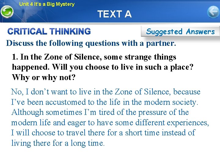 Unit 4 It’s a Big Mystery TEXT A Suggested Answers Discuss the following questions