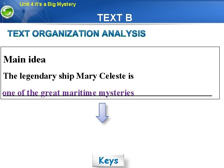 Unit 4 It’s a Big Mystery TEXT B Main idea The legendary ship Mary