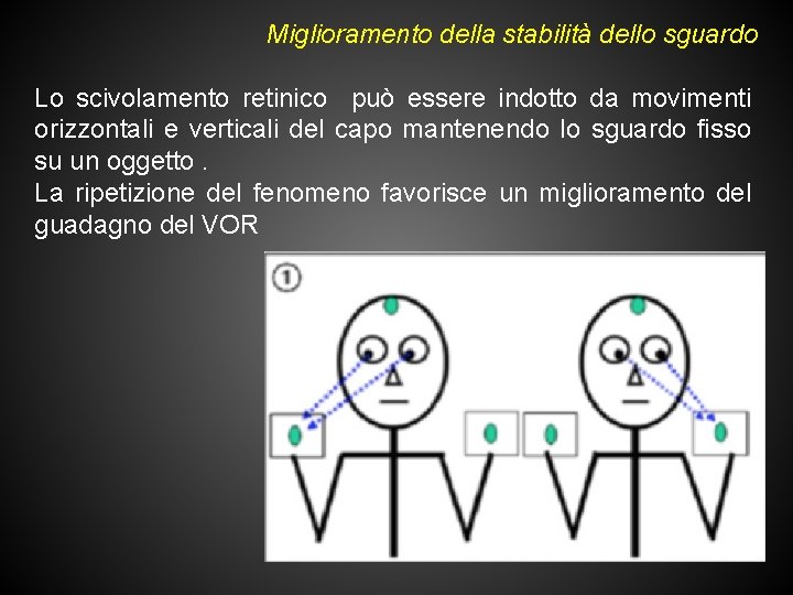 Miglioramento della stabilità dello sguardo Lo scivolamento retinico può essere indotto da movimenti orizzontali