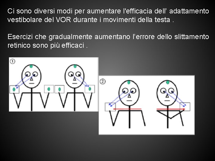 Ci sono diversi modi per aumentare l'efficacia dell’ adattamento vestibolare del VOR durante i