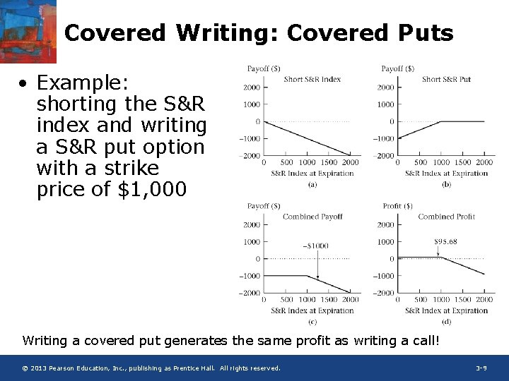Covered Writing: Covered Puts • Example: shorting the S&R index and writing a S&R