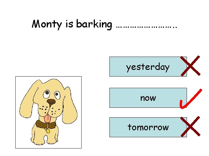 Monty is barking …………. . yesterday now tomorrow 