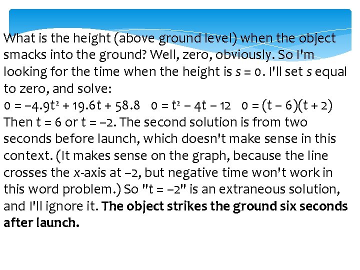 What is the height (above ground level) when the object smacks into the ground?