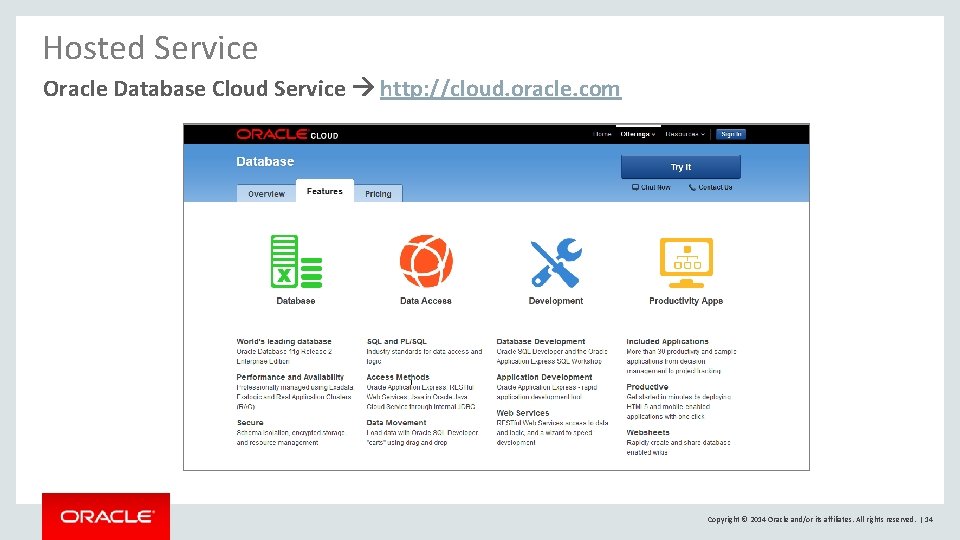 Hosted Service Oracle Database Cloud Service http: //cloud. oracle. com Copyright © 2014 Oracle
