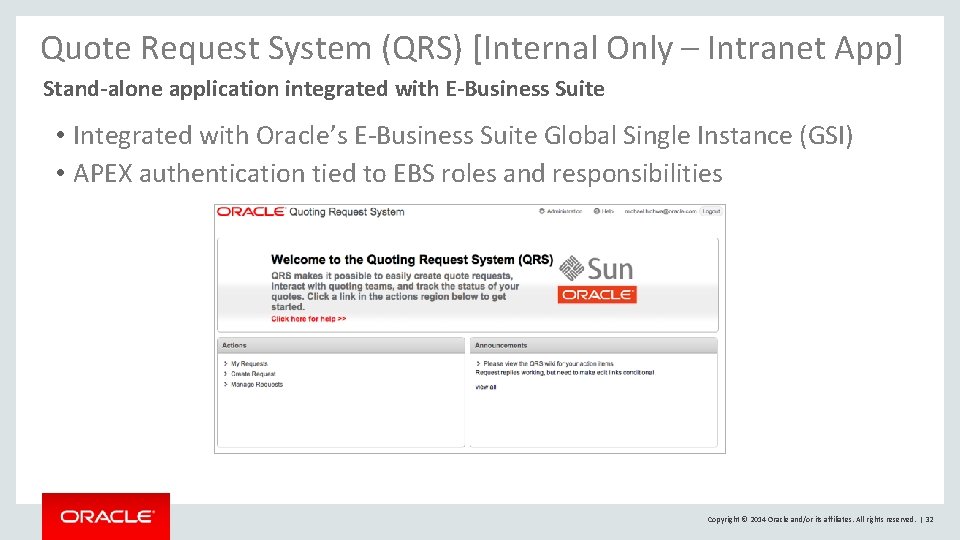 Quote Request System (QRS) [Internal Only – Intranet App] Stand-alone application integrated with E-Business