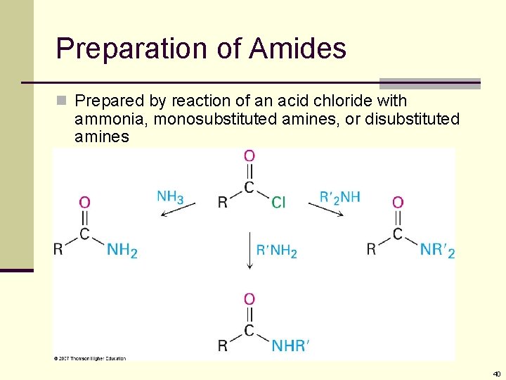 Preparation of Amides n Prepared by reaction of an acid chloride with ammonia, monosubstituted