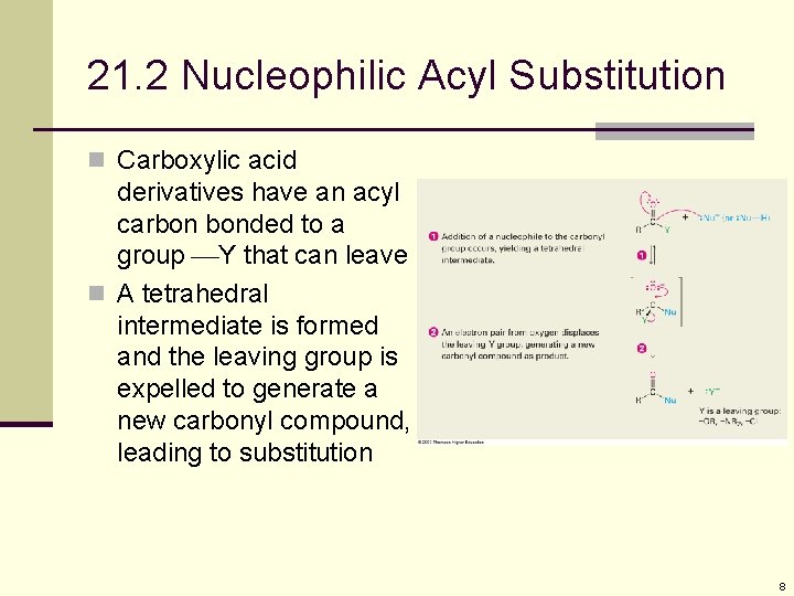 21. 2 Nucleophilic Acyl Substitution n Carboxylic acid derivatives have an acyl carbon bonded