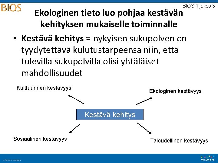 BIOS 1 jakso 3 Ekologinen tieto luo pohjaa kestävän kehityksen mukaiselle toiminnalle • Kestävä BIOS 1 jakso 3 Ekologinen tieto luo pohjaa kestävän kehityksen mukaiselle toiminnalle • Kestävä