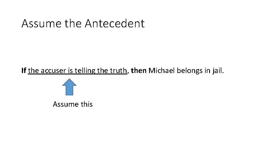 Assume the Antecedent If the accuser is telling the truth, then Michael belongs in