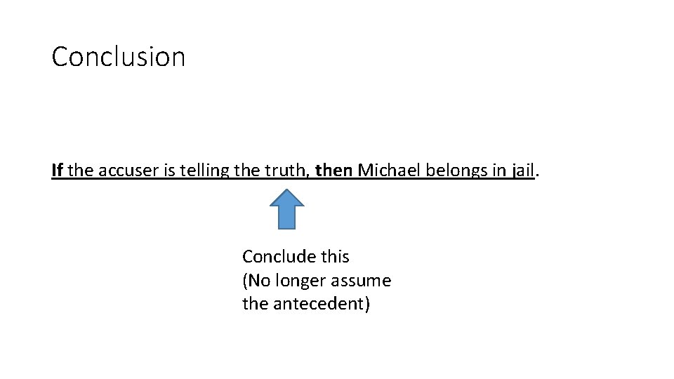 Conclusion If the accuser is telling the truth, then Michael belongs in jail. Conclude