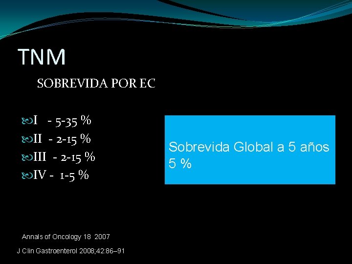 TNM SOBREVIDA POR EC I - 5 -35 % II - 2 -15 %