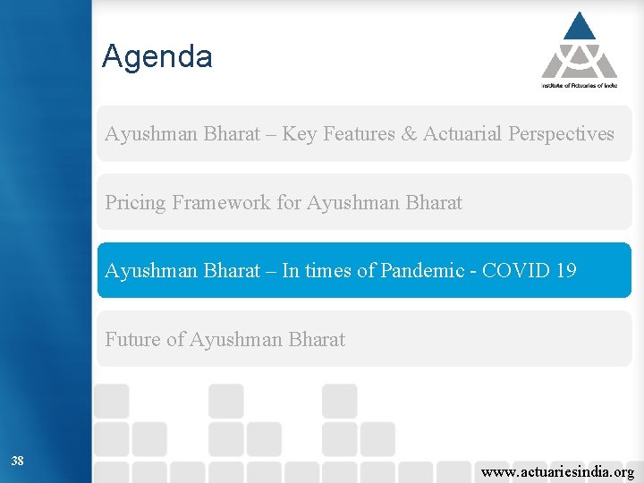 Agenda Ayushman Bharat – Key Features & Actuarial Perspectives Pricing Framework for Ayushman Bharat