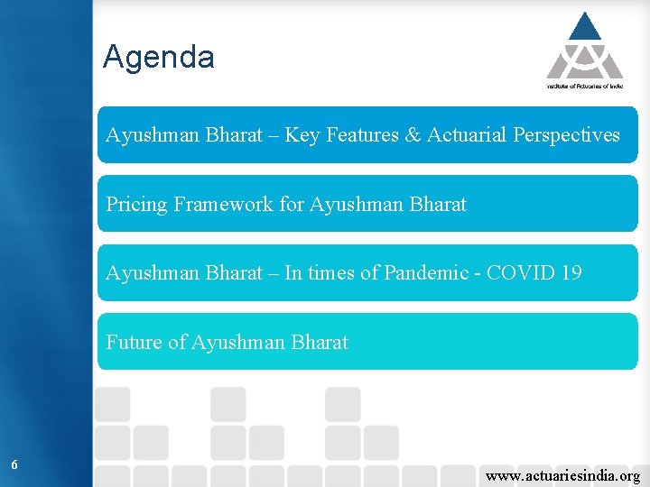 Agenda Ayushman Bharat – Key Features & Actuarial Perspectives Pricing Framework for Ayushman Bharat