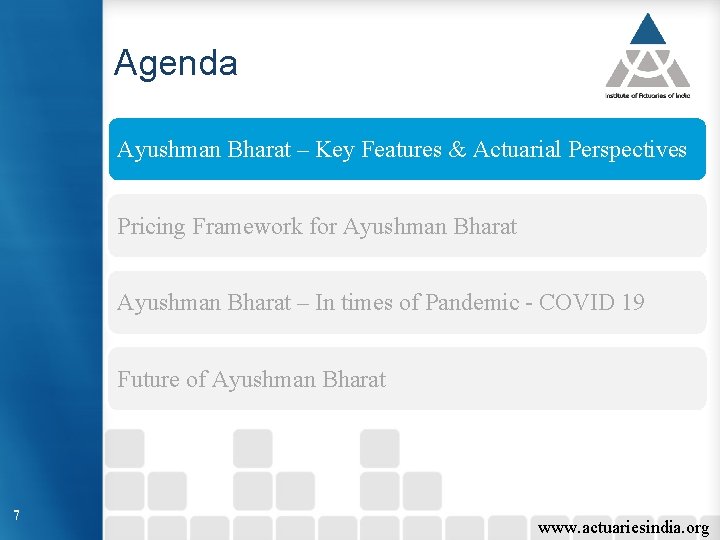 Agenda Ayushman Bharat – Key Features & Actuarial Perspectives Pricing Framework for Ayushman Bharat