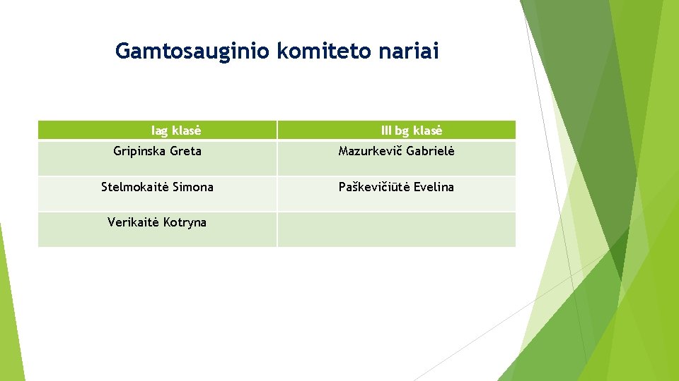 Gamtosauginio komiteto nariai Iag klasė III bg klasė Gripinska Greta Mazurkevič Gabrielė Stelmokaitė Simona