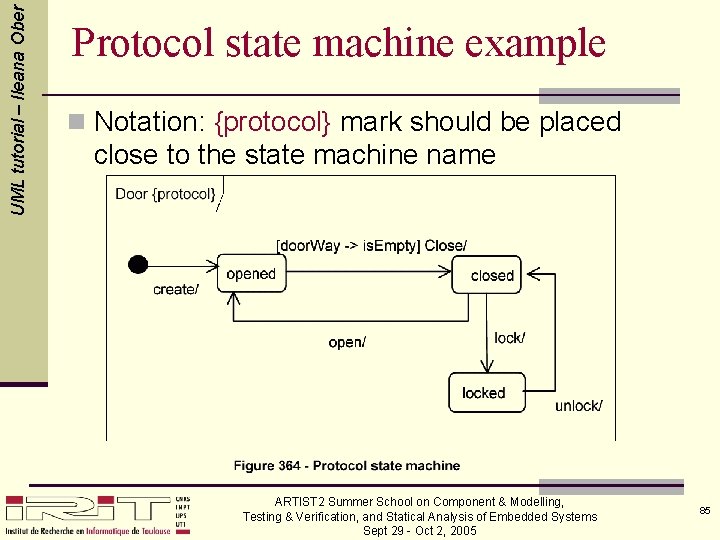 UML tutorial – Ileana Ober Protocol state machine example n Notation: {protocol} mark should