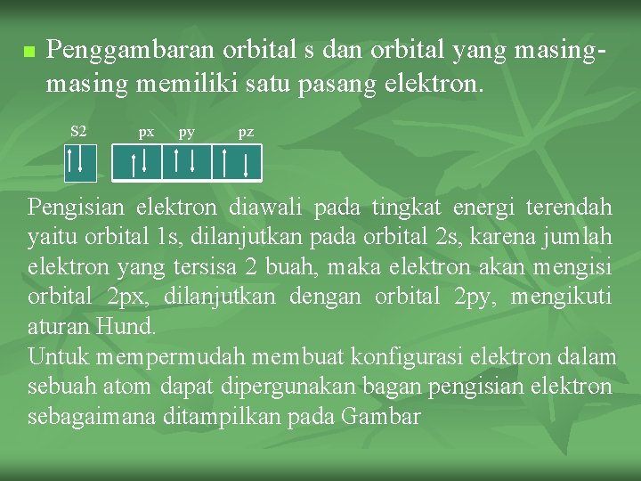 n Penggambaran orbital s dan orbital yang masing memiliki satu pasang elektron. S 2