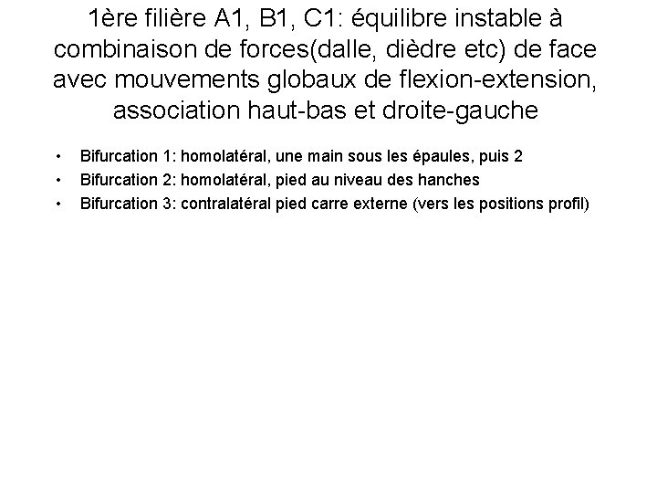1ère filière A 1, B 1, C 1: équilibre instable à combinaison de forces(dalle,