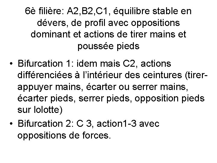 6è filière: A 2, B 2, C 1, équilibre stable en dévers, de profil