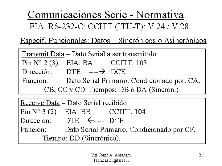 Comunicaciones Serie - Normativa EIA: RS-232 -C; CCITT (ITU-T): V. 24 / V. 28