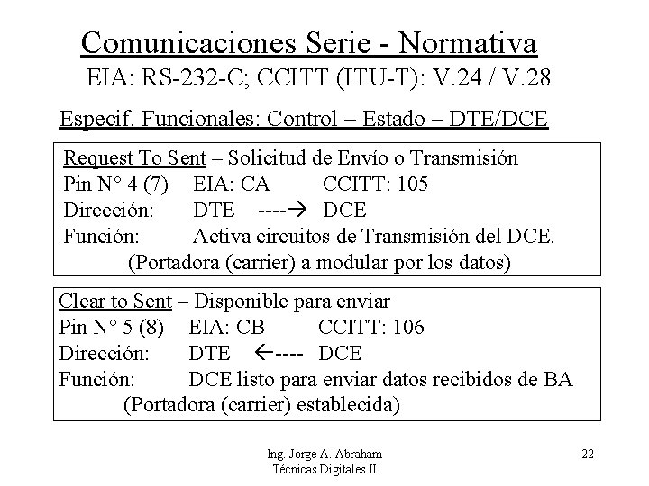 Comunicaciones Serie - Normativa EIA: RS-232 -C; CCITT (ITU-T): V. 24 / V. 28