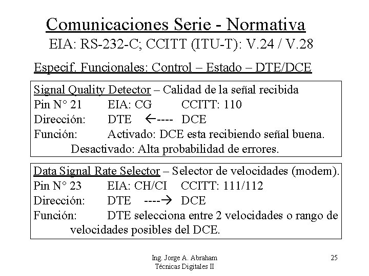 Comunicaciones Serie - Normativa EIA: RS-232 -C; CCITT (ITU-T): V. 24 / V. 28