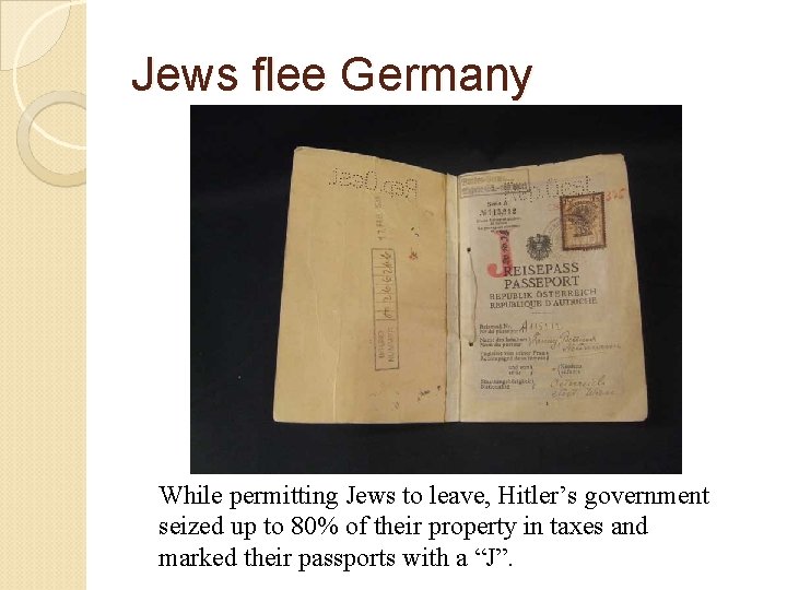 Jews flee Germany While permitting Jews to leave, Hitler’s government seized up to 80%