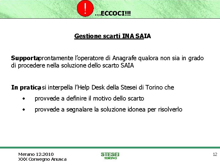 ! …ECCOCI!!! Gestione scarti INA SAIA Supportaprontamente l’operatore di Anagrafe qualora non sia in