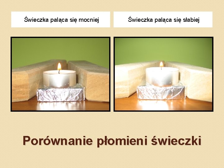 Świeczka paląca się mocniej Świeczka paląca się słabiej Porównanie płomieni świeczki 